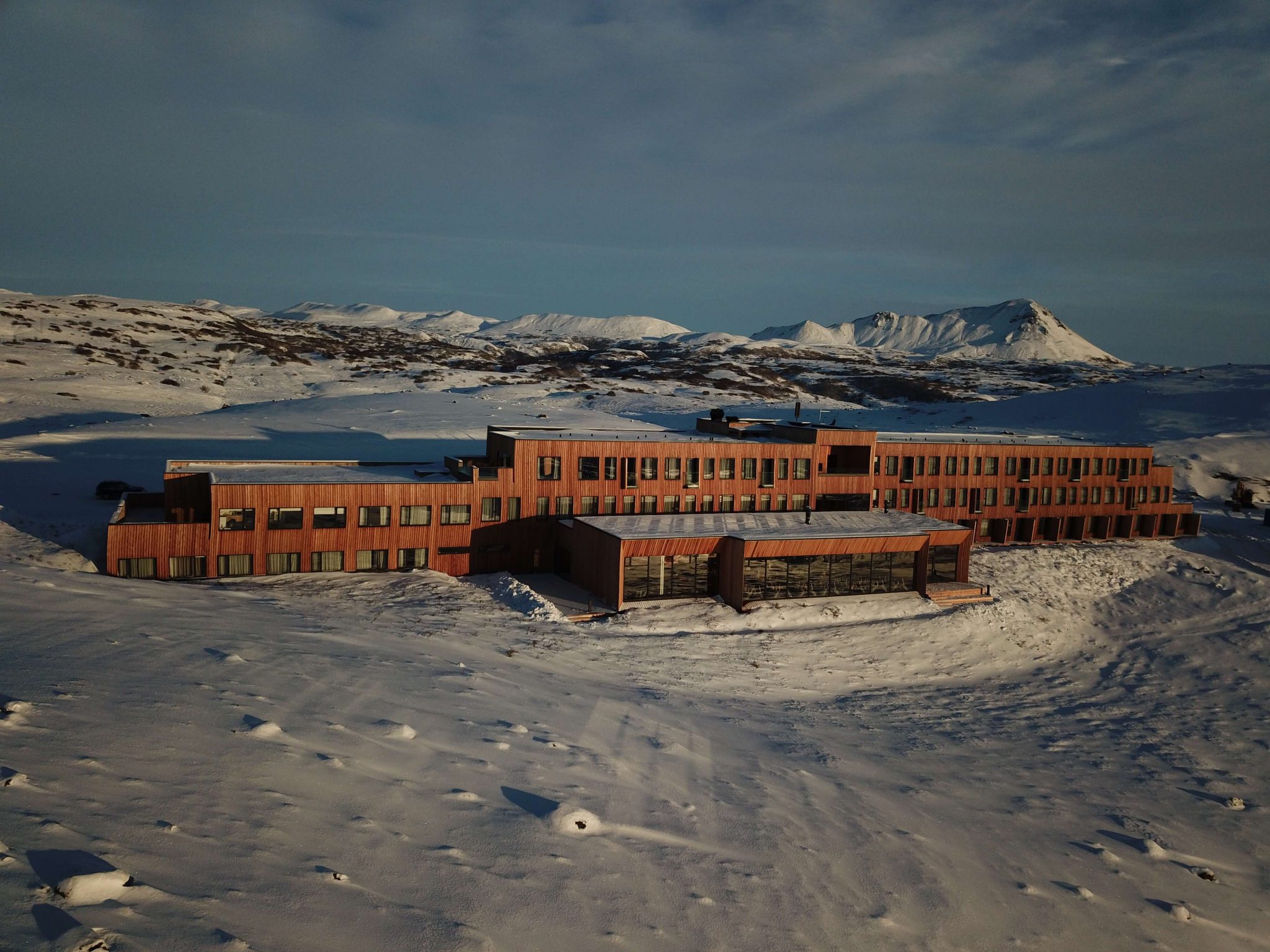 Drone photograph of Fosshótel Mývatn